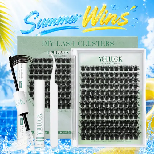 YOULUCK Popular Lash Clusters Kit with Glue Remover & Tweezer for Beginners Long-Lasting Fluffy Weightless Look Individual Eyelash Extensions Ultra-Thin Band Bond Makeup for Girls - Cosmetic