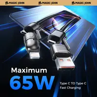 【DealsForYouDays】NEW - MAGIC JOHN USB Type C Charging Cable, 4 in 1 Function, 65W Fast Charging, Liquid Silicone and Aluminum Alloy Material, Braided Data Cable, Black & Gray summerwins