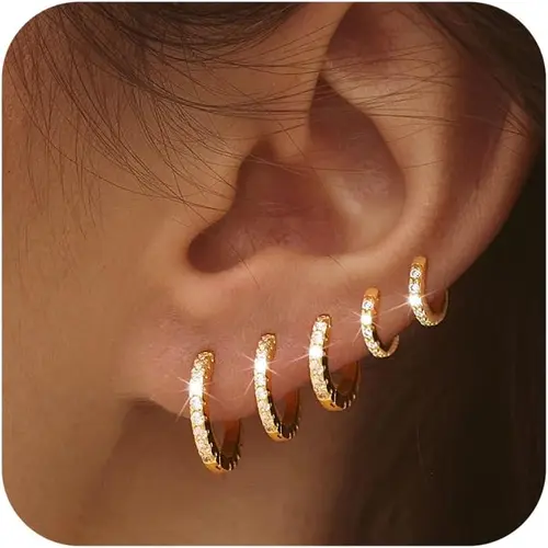 Dearmay 5 Pairs Hoop Earring Sets for Women Summervibes Earring Stack Small Earrings for Women Hypoallergenic Trendy Waterproof Multiple Cartilage Earring for Women Best Gift For Mother' s Day