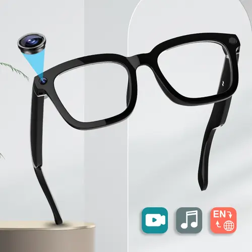 Smart Bluetooth Glasses with Camera, 1080p Video Recording Wearable Glasses, Multifunctional Wireless Audio Glasses with Headphone, Outdoor Sports Camera Sunglasses with Intelligent Voice Assistant, Anti-blue Light Protection Eyeglass