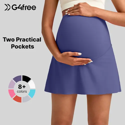 G4Free BareFeel Maternity Tennis Skirt with 2 Pockets Inner Shorts Over The Belly Stretchy Pregnancy Workout Skorts Golf Basic Basic Bottom Bottom Bottom Minimalist