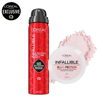 The Stay- Put Power Duo: Infallible 3-second Setting Spray + Blur-fection Setting Powder, L'Oreal Paris