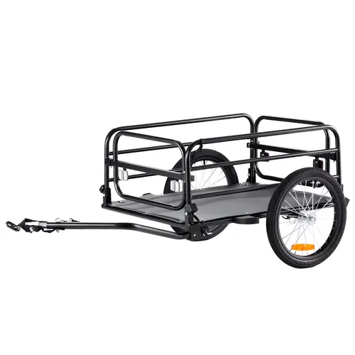 【DealsForYouDays】VEVOR Heavy-Duty Outdoor Folding Trolley - 160 lbs Load Capacity, 16" Wheels, Quick Release Universal Hitch, Safe Reflectors, Fits 22"-28" Bike Wheels, Portable Compact Storage