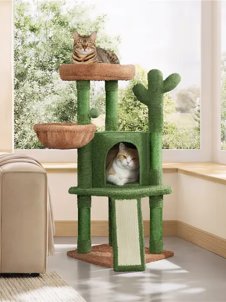 Yaheetech 42″ H Cactus Cat Tree for Indoor Cats Multi Level Kitten Condo Scratching Post Pet Activity Center Furniture w Ball Plush Perch Platform Basket - Vertical Scratcher Vertical Scratcher Scratcher Board