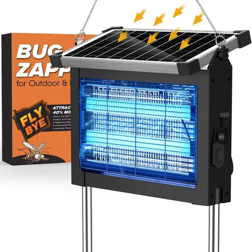 AUKFA Solar Bug Zapper Outdoor, Waterproof Mosquito Zapper Outdoor Solar Powered, 4500V Electric Bug Zapper Indoor w/Smart Light Sensor, Mosquito Trap Fly Zapper for Patio Kitchen Garage Yard Camping