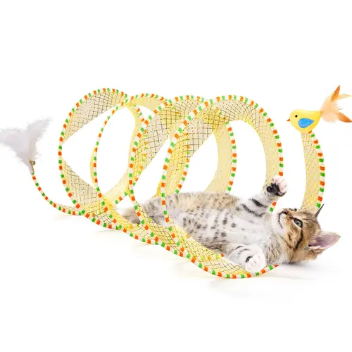 Potaroma Spiral Tunnel Cat Toy, Cat Self Play Spiral Kitten Collapsible Spring Tunnel Toy for Indoor Cats with Feather and Bell, 20 Inches Unfolded #SummerVibes #petlovers