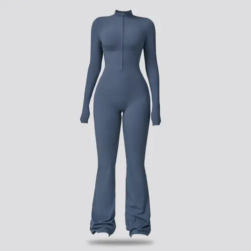 NVWA Women's Long Sleeve Covered Bust Flared Zipper Sports Jumpsuit - Wide Leg Bodysuit, Athletic Style Activewear, Workout Gym Clothing, Fitness Outfits for Gym, Pilates, Covered Bust Jumpsuit,summerwins