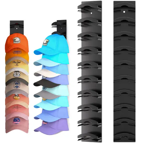 Hat Organizer for  Caps 2Pack, Hat Rack for Wall with Strong Adhesive Hold up to 20 Hats, Hat Hanger Holder Display for Door Closet,  Storage Multilayer Two Mounting Summervibes summerwins