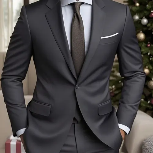 Men's Formal Business Suit Set, Single Button Long Sleeve Blazer & Pants, for Interviews & Business Events
