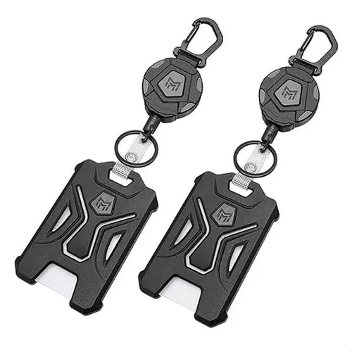 Badge Holder Retractable Clip Heavy Duty Carabiner Badge Reel Keychain with Lanyard ID Cards Holder Cool Tactical ID Holder Durable Stainless Steel