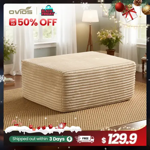 Ovios 37" Plush Corduroy Cloud Velvet Boneless Ottoman for Sofa Couch, Ottoman Foot Rest, End of Bed Bench, Storage Chest, Load 660 lb, for Living Room, Bedroom, Entryway