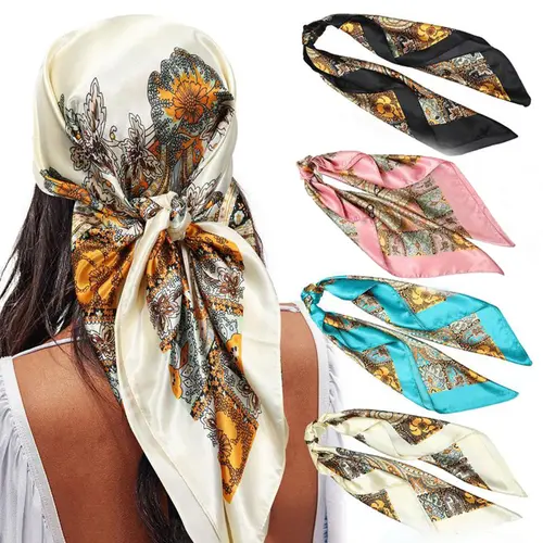 4pcs/2pcs Set 80*80cm Large Square Head Scarves, Silk Like Neck Scarf, Bandana Hair Wrap, Casual All-Season Fashion, Boho Floral Scarves for Women