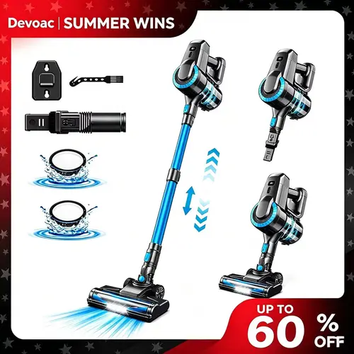 [DealsForYouDays]Devoac Cordless Vacuum Cleaner,8-in-1 Rechargeable Stick Vacuum,Up to 40mins Runtime,Powerful Suction,Lightweight,Versatile SummerWins for Hardwood Floors\Car\Carpets\Pet Hair