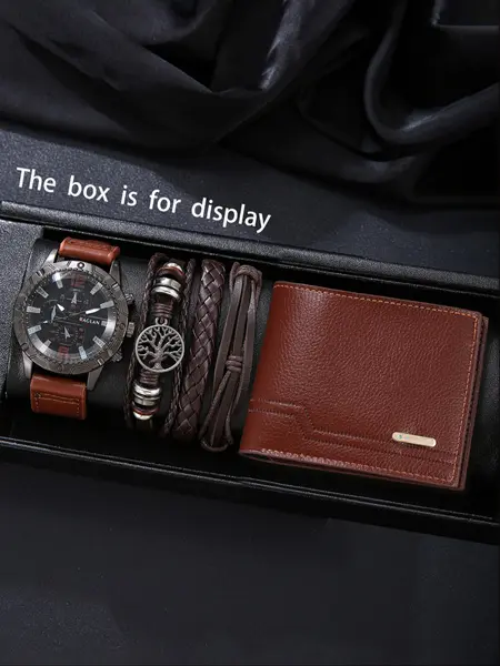 Men's Casual Fashion Durable Wristwatch Set with Bracelet & Wallet, Perfect Gift for Daily Use, Holidays, Birthdays, Christmas, Analog Watches, Quartz Watch Set, Casual Wristwatch Set