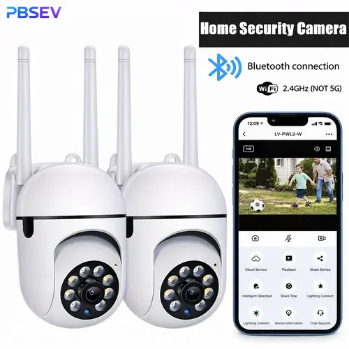 PBSEV 355° Smart Home Security Cam, 1080p Full HD, Full-Color Night Vision, Motion Detection, 2-Way Audio, Wi-Fi Bluetooth, Easy Install, Baby Pet Elderly Monitor, Remote View, Micro SD Cloud Storage, Housewarming Gift