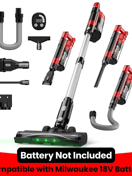 【No Battery】 350W Cordless Vacuum Cleaner for Milwaukee M18 Battery/for Dewalt 20v Battery/ for Makita 18V Battery, 35kPa Brushless Lightweight Stick Vacuum with 3 Mode Suction, 6 in 1 Stick Vacuum Cleaner with HEPA TOr Floor, Carpet, Car
