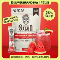 Salud 2-in-1 [Hydration + Immunity - Watermelon Margarita] Electrolytes Powder, Agua Fresca Drink Mix, Elderberry, Dairy & Soy Free, Non-GMO, Gluten Free, Vegan, Low Calorie, 1g Sugar (15 Servings)