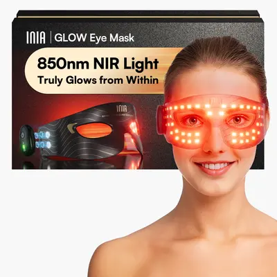 INIA GLOW Red Light Therapy Eye Mask with 96 High-Density LEDs & Cryotherapy Cooling, LED Eye Mask Skincare for Wrinkles, Dark Circles & Puffiness, FDA-Cleared, Portable and Rechargeable, 2-Year Warranty, Mother's Day Special Gift