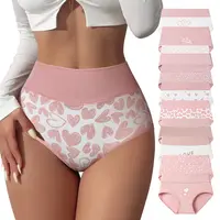 Hotcom 4/6/8/10 Pack Ladies Large Plus Size XS-XXXXL Pure Cotton High Waisted Tummy Control Panties Fresh Full Print Cute Comfort Soft Seamless Underwear Women's Everyday Wear Aesthetics Hipster Briefs Multipack summerwins,summerwins