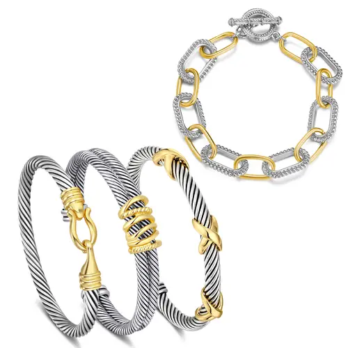Aprilery Trendy 4PCS Twisted Cable & Chain Link Jewelry Set – Stackable Knot & Hook Bangle Bracelets for Women Perfect Mother's Day Gift