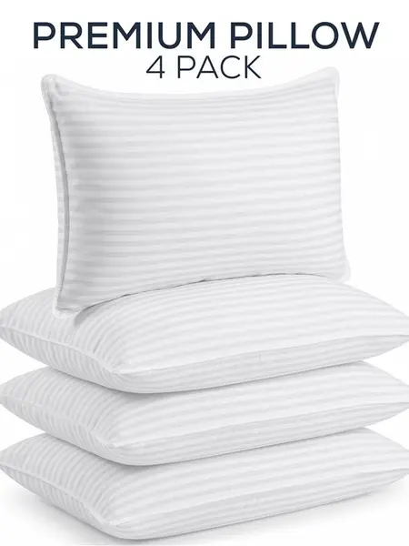 Utopia Bedding Hotel-Quality Queen Size Pillows - Set of 4 White Striped Soft Contoured Bed Accessories for Back/Side Sleepers, Home Decor, Bedroom Decor