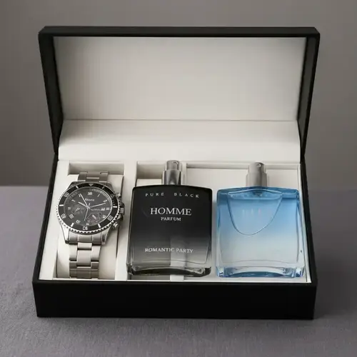 Men's Metal Quartz Watch Set with Perfume Gift Box, Perfect for Daily Wear, Ideal for Gifting & Special Occasions Like Birthdays, Father's Day & Party Gifts