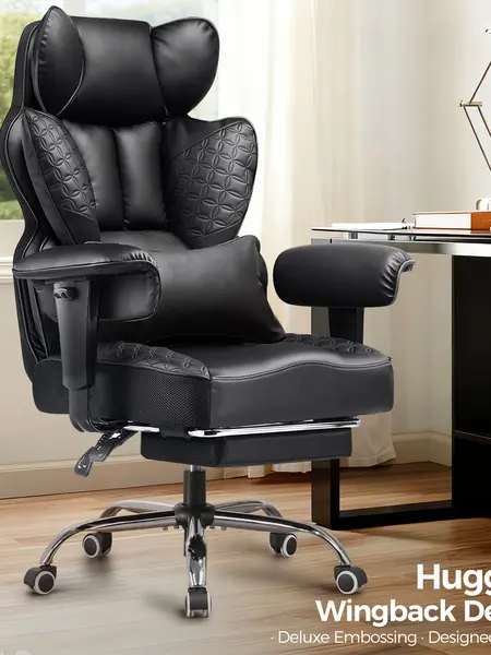 【Hot Deals】COMHOMA Big and Tall Office Chair 400LBS Wide Ergonomic Gaming Chair with Deluxe Embossing Leather with Foot Rest 150°Reclining Adjustable Armrests Pocket Spring Back Support