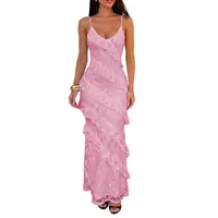 HOCILLE Floral Lace V-Neck Snatched Ruffle Maxi Dress, Summer Wedding Guest Outfit, Stretchy Mesh Bodycon Gown, Elegant Evening Dress for Vacation & Formal Events Birthday, Night Out Occasions,Summeroutfits,Vacationoutfits,Beachoutfits