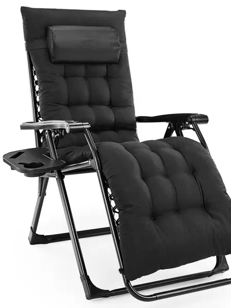 Sweetcrispy Foldable Recliner Chair - Outdoor Patio Furniture with Cup Holder Trays, Removable Cushion, Beach Chair for Adults, Backyard Decor Camping Gear
