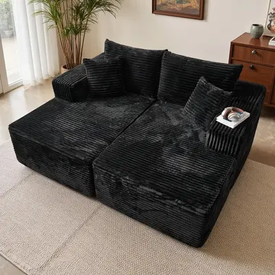 HOOOWOOO Modern 75" Oversized Double Chaise Lounge Upholstered Boneless Cloud Stupendous Chair Sofa Bed Deep Seat 【2 packages Delivery】Foam Couch for Living Room Bedroom No Assembly Required