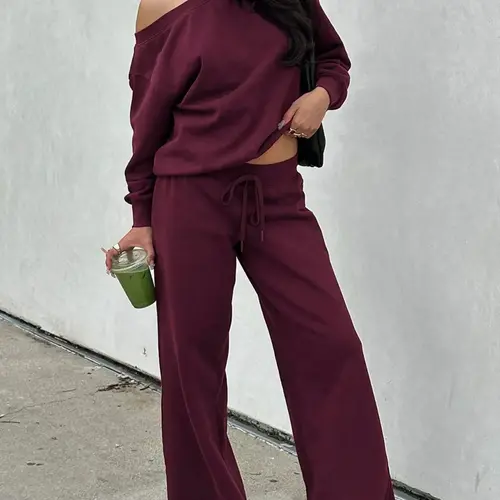 Women‘s Off the Shoulder Long Sleeve Jumper & Pants, 2 Piece Set Casual Fall Basic Sweatsuit Outfits, Jumper Suit, Womenswear, Sweatshirt, Clothes, Lady