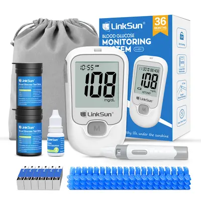 LinkSun G-425-1 Blood Glucose Monitor Kit, Blood Sugar Monitor with 100/50 Test Strips, 100/50 Lancets, 1 Glucometer, 1 Lancing Device, 1 Control Solution, No Coding, Time-Stamped Results, Results in mmol/L,Dealsforyoudays,summerwins,summeressentials