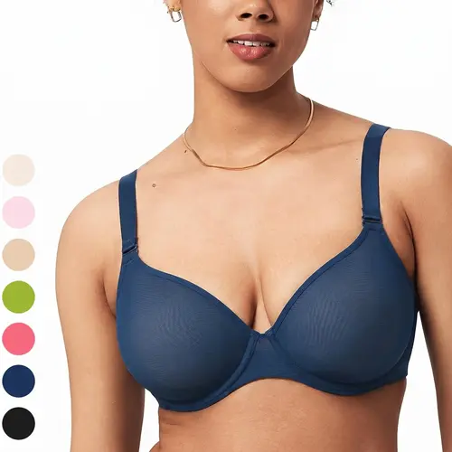 HSIA Seraphina Plus Size Unlined Breathable Air Sheer Mesh Halter Bra Full Coverage Plus Size Summer Bra Lightweight Underwire Support Non Padded Minimizer Bra Convertible Multiway 5-Way Wear Detachable Straps Bras Everyday Sexy Womenswear
