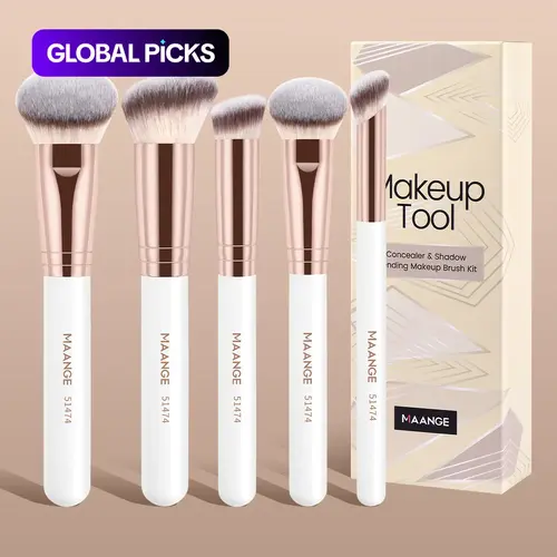 MAANGE 5pcs Professional Makeup Brush Set, Powder Brush Blush Brush Contour Brush Concealer Brush Nose Contour Brush Highlight Brush, Essential Cosmetic Accessory for Beauty Routine, Gift for Women & Girls