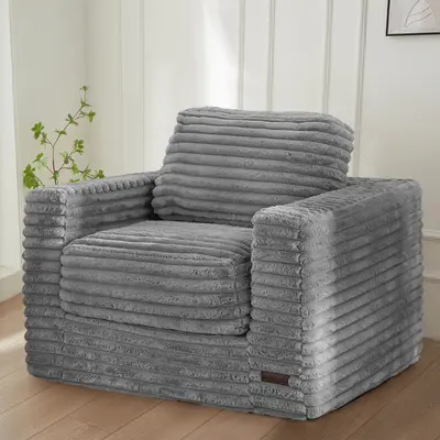 Deals for You MAXYOYO Modular Upholstered Bean Bag Chair, Striped Faux Fur Upholstered Floor Sofa with Pillows and Armrests for Livingroom Bedroom