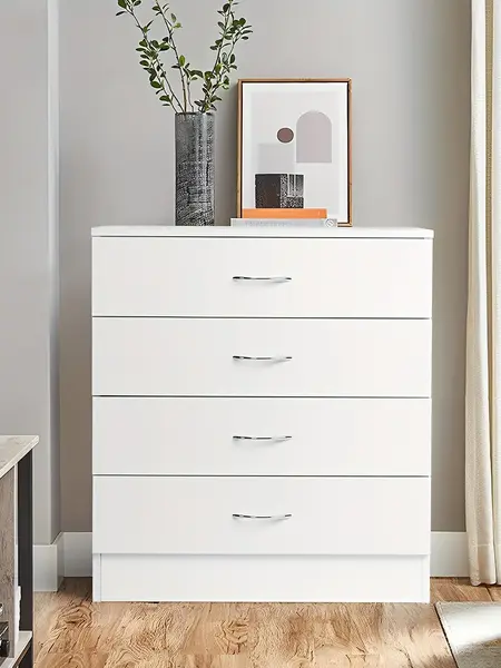 Karl home 4 Drawer Dresser for Bedroom, Small Chests of Drawers Modern Nightstand, White Dresser Chest with 4 Storage Drawers, Dressers for Nursery, Hallway, Living Room, Closet