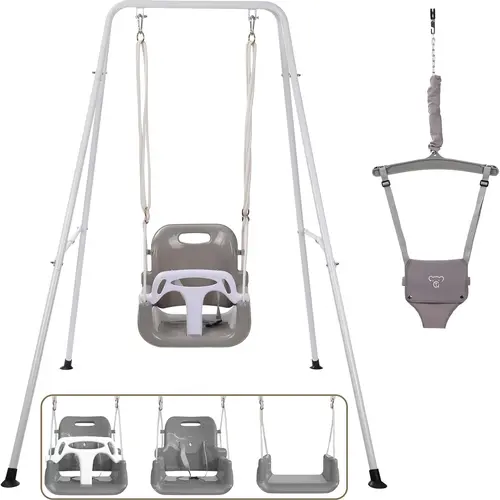 2 in 1 Toddler Swing ＆ Jumper, Swing Set for Indoor/Outdoor, Baby Jumpers and Bouncers, Easy to Assemble & Store, Suitable for Children 6 Months and Older
