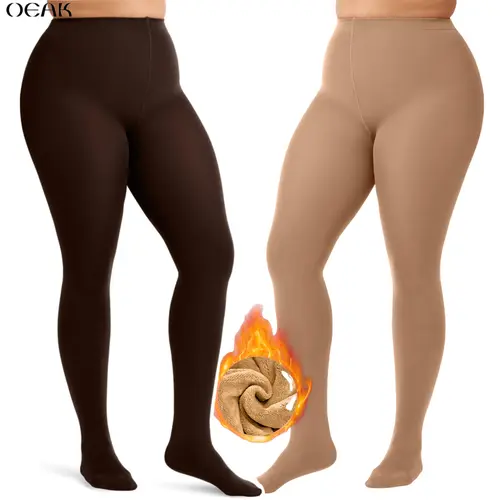 OEAK Fake Translucent Fleece Lined Tights – Closed Foot, Warm Winter Pantyhose for Women Plus Size