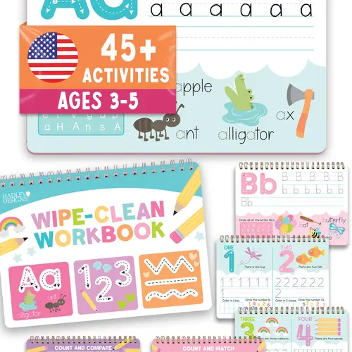 Hadley Designs Kids' Learn-to-Write Workbook for Ages 3-5 - Dry Erase ABC Letter Tracing Book for Toddlers & Preschoolers, 45+ Activities