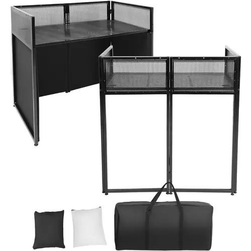 Portable DJ Booth Facade Foldable 20" x 40" Table with Black & White Scrims Carrying Bag Metal Frame DJ Facade Table Station for Party, Show, Gathering-TK,father'sdaygifts