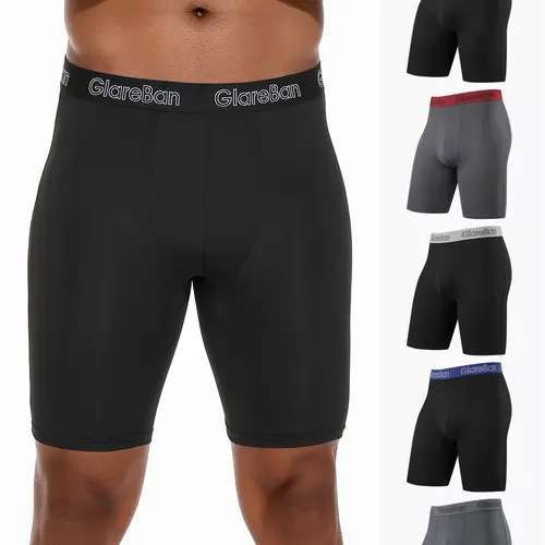 5 Pcs Men's Long-Leg Quick-Dry Sports Boxer Shorts, Soft Comfortable Gym Workout Training Underwear, Premium Quality Boxer Briefs, Stretchy Underwear