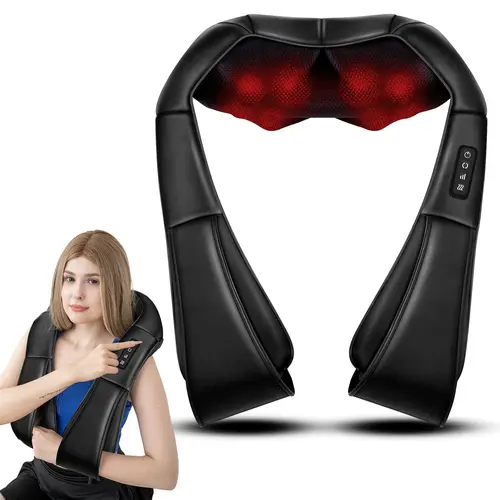 Shiatsu Neck Shoulder Back Massager - 16 Deep Kneading Modes, Adjustable Durable Handle, Relaxing Heat Function, Plug-In Vibratory Massager, Portable Self Care Product for Daily Muscle Pain Relief, Ideal Mother's Day Gift, Women's Massage Machine,summerwi