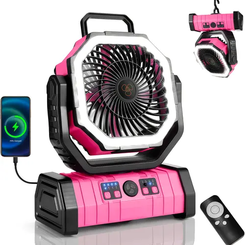 30000mAh Portable Battery Operated Fan with LED Lantern, Auto-Oscillating Rechargeable Camping Fan with Power Bank, Heavy Duty Personal Quiet Fan for Outdoor, Soccer Mom, Tent, RV, Jobsite & Hurricane Emergency Survival Gear