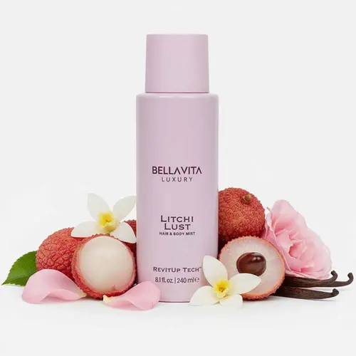 Litchi Lust by Bellavita Luxury l Floral, Fruity Gourmand Hair & Body Mist | Tropical Mist With Vanilla Notes | Includes Lychee & Peony notes for floral, fruity freshness | Water-Based | Alcohol-Free & Long-Lasting | Perfect for Layering | Lightweight