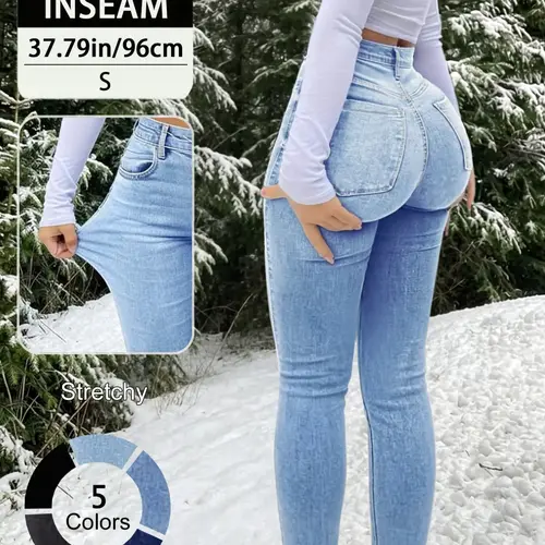 New Elegant Casual Slim-Fitting High Waist Long Pants for Women, Stretchy Button Fly Design, All-Season Plain Surface Trousers