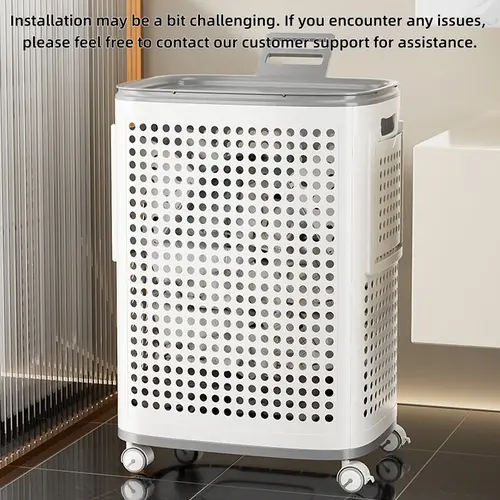 UFORU Laundry Basket with Wheels, White & Gray, Ventilated & Odor-Resistant, Portable Rolling Storage with Lid, Size Details in SKU Images, Assembly Guide in Main Image & Description