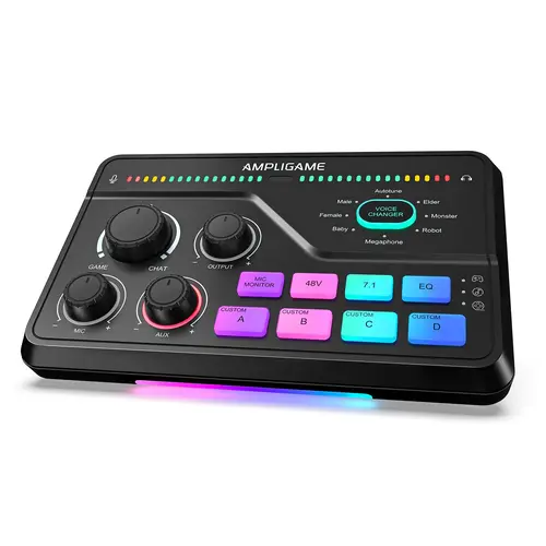 fifine SC8 Gaming Mixer with 7.1ch Surround Sound Headphone Amp XLR Preamp USB Plug Play Voice Changer RGB Volume Control 3 EQ Modes,  AmpliGame SC8,father'sdaygifts