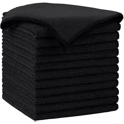Microfiber Cleaning Cloth-12PK Ultra Soft & Scratch Free Lint Free Streak Free 12x12in Black Towels for Cars Kitchen & Windows Highly Absorbent Quick Dry Machine Washable Reusable Glass Household