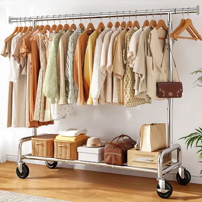 BePatio Clothing Rack for Drying,  Extendable & Height Adjustable Coat Clothing Rack with 4 Hooks for  Bedroom,Laundry,Outdoor,Clothing Store, Clothes Racks for Closet Holds Up to 220LBS,Portable Rolling Garment Rack with Lockable Wheels