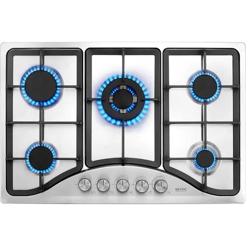 【DealsForYouDays】VEVOR 30-inch Gas Cooktop,  5 Burners Built-in Gas Stove Top, Max 12250BTU NG/LPG Convertible Stainless Steel Natural Gas Hob, with Thermocouple Protection for Camping, RV, Apartment